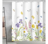 Shower Curtain 150x180 cm,Anti-Mould, Water-Repellent,with 10 Hooks,Washable Polyester Fabric Bath Curtains,Spring Flower Animals shower curtains for Bathroom