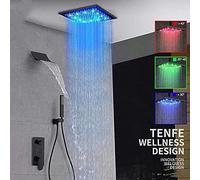 Shower Faucet Kit, Digital Shower Faucets Set Black LED Rainfall Waterfall Shower Head Digital Temp Display Mixer Tap Concealed Shower Faucet(12 inch Full Set)