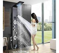 Shower Faucet Kit, Stainless Steel Shower Panel Tower Faucet LED Rainfall Massage System Nozzle Set-Black 8006L