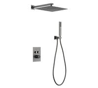 Shower Faucets Sets, Digital Display Rainfall Shower Systems with Large Rainfall Shower Head And Handshower, 2 Function Shower Combo Set (Black A)