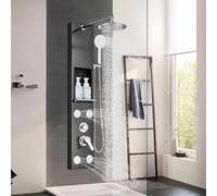 Shower Panel Tower, 5-in-1 LED Rainfall Waterfall Showerhead with 4 Adjustable Body Jets, Stainless Steel Construction, Wall-Mounted Design, Suitable for UK Bathrooms