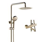 Shower Set, Gold Thermostatic Three Functions Wall Mounted Shower Set Brass Bathtub Diverter Mixer Tub Taps with 8 inch Rainfall Shower Head And Handheld Shower, Luxury Shower System,A