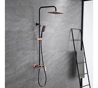 Shower Set Luxury Bathroom Rose Gold Black Hot And Cold Brass Diverter Shower Mixer Bath Shower Kit Rainfall Shower Taps Set, Wall Mounted Shower System,A