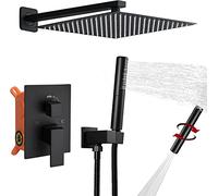 Shower Set Matte Black Wall Mounted with 10-12 inch Rain Shower Head And Handheld Shower Fixture Combo Set, with 2 in 1 Handheld Showerhead, Luxury Shower Systems,10 inch