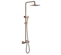 Shower Set Rose Gold Thermostatic Wall Mounted Diverter Mixer Brass Bathroom Shower Taps Set with 10 * 8 inch Rainfall Shower Head And Handshower, Luxury Shower System,A
