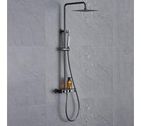 Shower Set Wall Mounted Gun Gray Brass Hot And Cold Diverter Mixer Bathroom Shower Taps Set with 8 inch Rainfall Shower Head And Handshower, Luxury Shower System,B