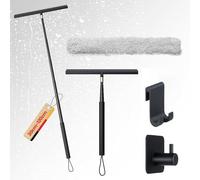 Shower Squeegee - Estrattore doccia a manico lungo, lavavetri e lavavetri 2 in 1, asta telescopica da 120 cm, estrattore per pavimenti, pulitore per vetri, lavavetri, per doccia, colore nero