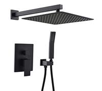 Shower System, 12 inch Wall Mounted with High Pressure Rainfall Shower Head Handheld Shower Head And Shower Faucet Valve Bathroom Luxury Rain Mixer Shower Combo Set, Black Shower System