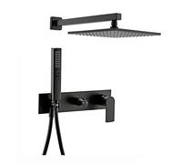 Shower System Black Shower Faucet Set Brass Shower Combo Set Wall Mounted Rain Mixer Shower with 2 Mode Handheld Shower, Shower Head, Embedded Box,12 Innch