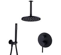 Shower System, Brass Black Ceiling Mounted Diverter Mixer Bathroom Shower Set with 8-12 inch Brass Round Rainfall Shower Head And Handheld Shower, Luxury Shower Set,10 inch