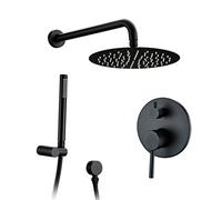 Shower System, Brass Black Wall Mounted Bathroom Shower Set with 8-12 inch Stainless Steel Round Rainfall Shower Head Handheld Shower, Luxury Shower Set,10 inch