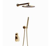 Shower System, Brass Brushed Gold Bathroom Shower Set 8-12" Rianfall Shower Head Shower Faucet Wall Mounted Shower Arm Mixer Diverter, Luxury Shower Set,8 inch