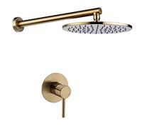 Shower System, Brass Brushed Gold Bathroom Shower Set with 8-12 inch Round Shower Head Wall Mounted Shower Arm One Diverter Valve Set, Luxury Shower Set,12 inch
