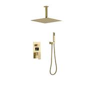 Shower System, Ceiling Mounted Conceal Digital Display LED Brushed Gold Bathroom Rain Mixer Shower Set with 10-12 inch Square Rainfall Shower Head Luxury Shower Set,12 inch