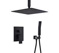 Shower System, Ceiling Rain Shower System with High Pressure 12 inch Rain Shower Head And Handheld all Metal Shower Faucet Set, Matte Black System Luxury Shower Set