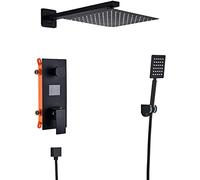 Shower System Digital Display Concealed Shower Faucet Set Matt Black Shower Combo Set with Hand Shower And Waterfall Rainfall Shower Head(8 inch)