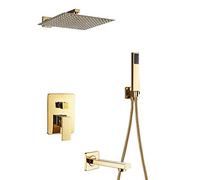 Shower System, Gold Luxury Mixer Shower Faucet Set Concealed Mounted Single Handle Shower Combo Set with Square Shower Head, Tub Spout And Handheld Shower,8 inch (8 inch)