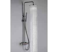 Shower System, Gun Gray Thermostat Mixer Diverter Shower Set Bathroom Wall Mount Arm Diverter with 8-12 inch Round Rainfall Handshower, Luxury Shower Set,10 inch