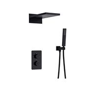 Shower System, Intelligent Constant Temperature Black Brass Concealed Shower Set Into The Wall Type Booster Nozzle Waterfall Shower with Handheld Shower, Luxury Shower Set,A