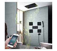 Shower System LED Music Shower Faucet Set Concealed Black Shower Combo Set with Ceiling Mounted Rainfall Shower Head, Handheld Sprayer, Tub Spout And Body Jets,Phone Control (Telefonkontroll A)