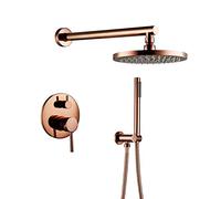 Shower System, Rose Gold Solid Brass Wall Mounted Diverter Valve Shower Set with 8-12 inch Bathroom Rainfall Shower Faucet Set And Handheld Shower, Luxury Shower Set,10 inch