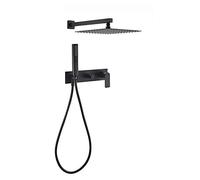 Shower System, Shower Faucet Set Brass Shower Combo Set Wall Mounted Rain Mixer Shower with 2 Mode Handheld Shower, Shower Head, Embedded Box,Black