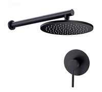 Shower System, Solid Brass Black Bath Shower Set Bathroom Shower Arm 8-12 inch Round Rain Shower Head One Way Mixer Set, Wall Mounted Luxury Shower Set,10 inch