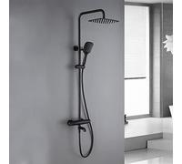 Shower System, Thermostatic Black Brass Three Functions Shower Set Bathtub Diverter Mixer Tap with Height is Adjustable Spray Head And Tub Taps, Luxury Shower Set,A