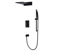 Shower System, Thermostatic Black Brass Waterfall Rain Shower Set Bathroom with High Pressure Waterfall Rainfall Shower And Handheld Shower, Luxury Shower Set,B