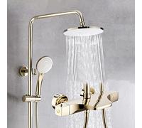 Shower System, Thermostatic Gold Luxury Shower Taps Set Brass Diverter Mixer Waterfall Rainfall Shower with 10 inch Rainfall Shower Head And Handshower, Wall Mounted Shower Set,D