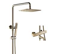 Shower System, Thermostatic Gold Three Functions Wall Mounted Shower Set Brass Bathtub Diverter Mixer Tub Taps with 10 * 8 inch Rainfall Shower Head And Handheld Shower, Luxury Shower Set,B