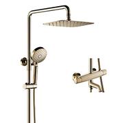 Shower System, Thermostatic Gold Three Functions Wall Mounted Shower Set Brass Bathtub Diverter Mixer Tub Taps with 10 * 8 inch Rainfall Shower Head And Handheld Shower, Luxury Shower Set,A