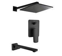 Shower System, Wall Mounted Brass Black Bathroom Rain Mixer Shower Set with 8-12" Square Brass Rainfall Shower Head Diverter Mixer And Tub Taps, Luxury Shower Set,10 inch