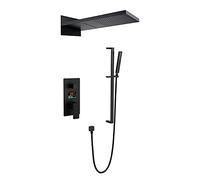 Shower System, Wall Mounted Conceal Digital Display LED Thermostatic Black Pressurized Waterfall Rain Shower Systems 2 Function Rain Fall Style with Handheld Shower, Luxury Shower Set,B