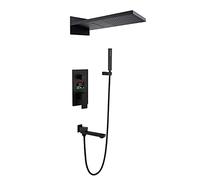 Shower System, Wall Mounted Digital Display LED Black Pressurized Waterfall Rain Shower Taps Set 4 Function Rain Fall Style with Handheld Shower And Tub Taps, Luxury Shower Set,B