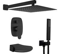 Shower System, Wall Mounted Matte Black 10-12Inch Shower Set with Handheld Shower Head And Waterfall Bathtub Faucet Spout, Luxury Shower Set,10 inch