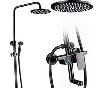 Shower System with Hot And Cold Water Shower Faucet Set Multifunction Single Handle Shower Combo Set with Shower Head, Handheld Shower, Tub Spout, LED Digital Display, Black Bronze,Round Sty