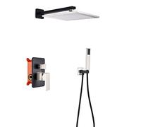 Shower System with Rainfall Shower Head & Hand Shower Brass Shower Faucet Set Wall Mounted Rainfall Shower Head System with Embedded Box Mixer Valve (A 12 tum)