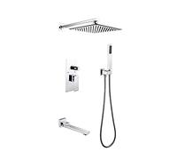 Shower System with Tub Spout 10" Square Rainfall Shower Head System with Handheld Combo Set, Wall Mounted Shower Faucet Set Complete,Black (Krom A)
