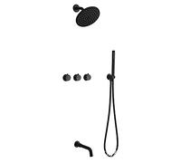 Shower System with Tub Spout And Handheld Shower Faucet Set with 8" Round Rainfall Shower Head Shower Set Brass Wall Mount Shower Set, Rain Mixer Shower Combo Set, Black