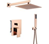 Shower Systems Rose Gold Wall Mounted with High Pressure Rainfall Shower 10-12 inch Shower Head And Handheld Shower for Bathroom Luxury Shower Set,10 inch