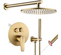 Shower Systems Wall Mounted Brass Push Button Diverter Shower Taps Set Fixtures with 2 in 1 Handheld, 10 Inches Rain Shower Head Luxury Shower Set,Brushed Gold