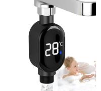 Shower Temperature Monitor, Digital Water Thermometer, Real-Time Led Display, 360° Rotating Screen, Battery- for Bathroom, Kitchen, Baby Care, 10.5x4.2x3cm Black