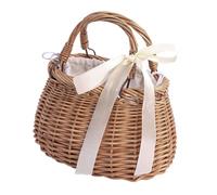 SHOWERORO Borsa a Cestino Intrecciato Portatile in Vimini Naturale, Cestino Per Verdure e Portafiori Da Spiaggia, Portaoggetti Decorativo Per Cucina e Ambienti Esterni