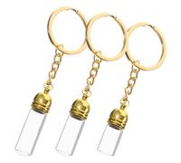 SHOWERORO Portachiavi Bottigliette in Vetro Trasparente 3 Pezzi per Olio Essenziale Dispenser Multifunzione Tappo Acrilico Oro, Decorazione Raffinata per Zaino