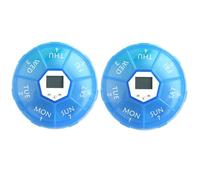 SHOWERORO Portapillole Settimanale 7 Scomparti Timer Digitale Programmabile e Allarme, Materiale Abs e Pp, Colore Blu, Confezione 2 Pezzi, Organizer Farmaci Portatile per Viaggio
