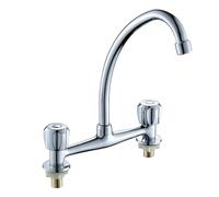 SHOWERORO Rubinetto per Lavabo Doppia Maniglia Doppia Foratura in Rame Argento Acqua Calda e Fredda Regolazione Indipendente per Cucina e Bagno