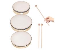 SHOWERORO Set da 6 Pezzi Tamburi a Cornice in Legno per Bambini Bacchette, Strumenti a Percussione a Mano per Educazione Musicale e Gioco All’aperto, Strumenti Musicali per Feste e Compleanni