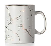 SHOWFULL Tazza da caffè grande da 650 ml, in ceramica marmorizzata classica, con manico, per uomini e donne, bianco opaco