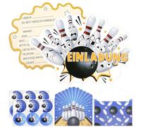SHOWHEEL 12 Set di Biglietti di Invito al Bowling per Bambini,con 12 Inviti alla Festa del Bowling 12 Buste 12pcs Adesivi,Inviti di Compleanno Tedesco,Invito al Bowling per Ragazzi e Ragazze